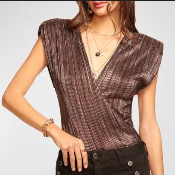NWT Ramy Brooke Serena Metallic Striped Blouse XS - Picture 1 of 12